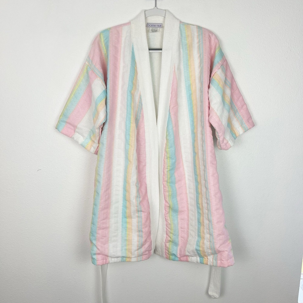 Vintage Robe Short Seersucker Terry Cloth - Picture 4 of 11